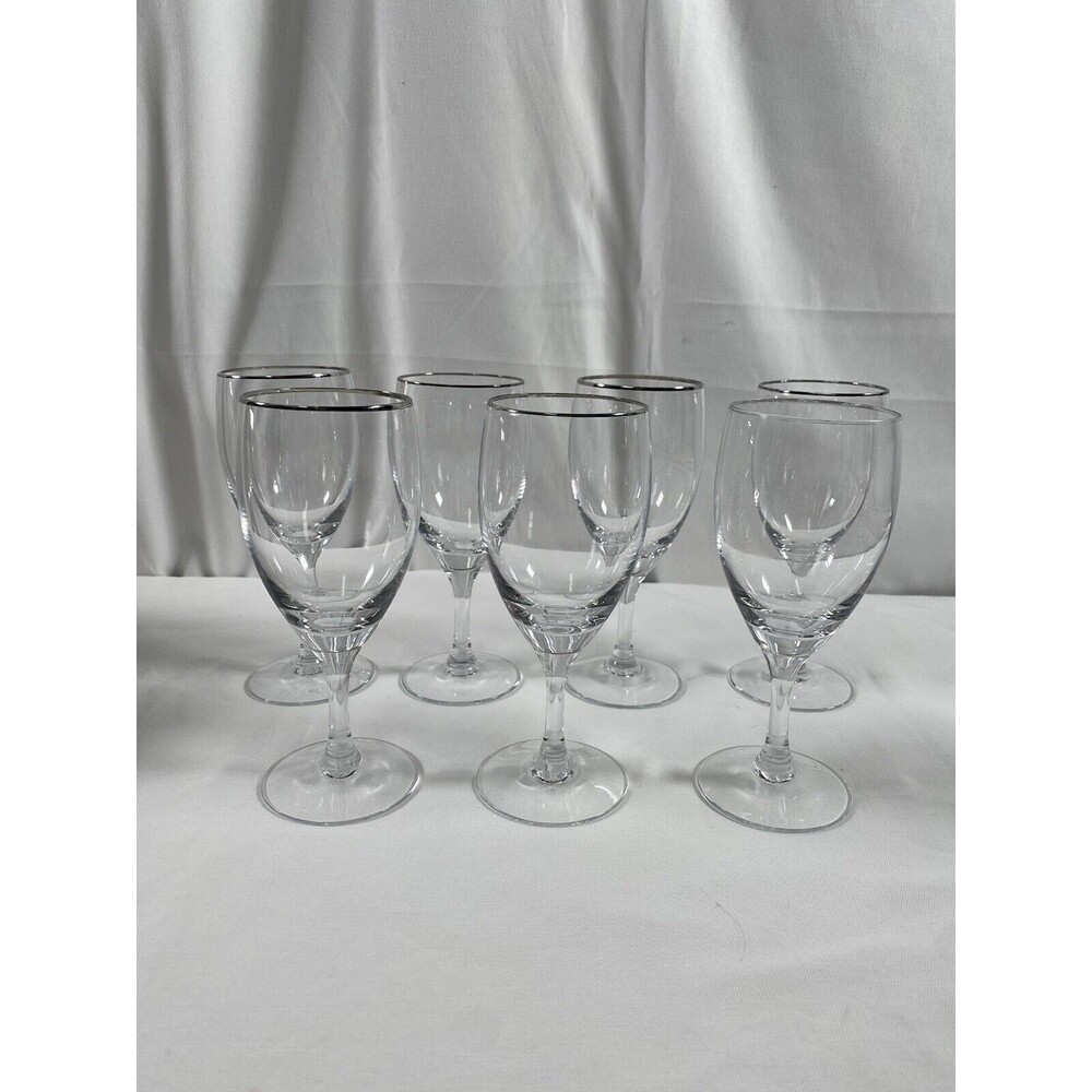 Lot of 4 Fostoria Platinum Rim Crystal Wine Glasse Stemware 6” Tall #699 READ